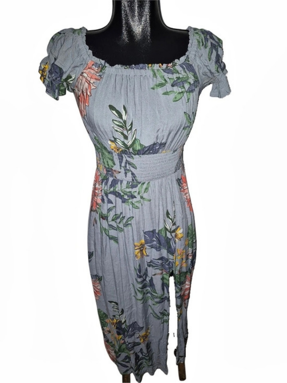 Patrons of Peace Blue Tropical Floral Short Sleeve Summer Dress Size Small